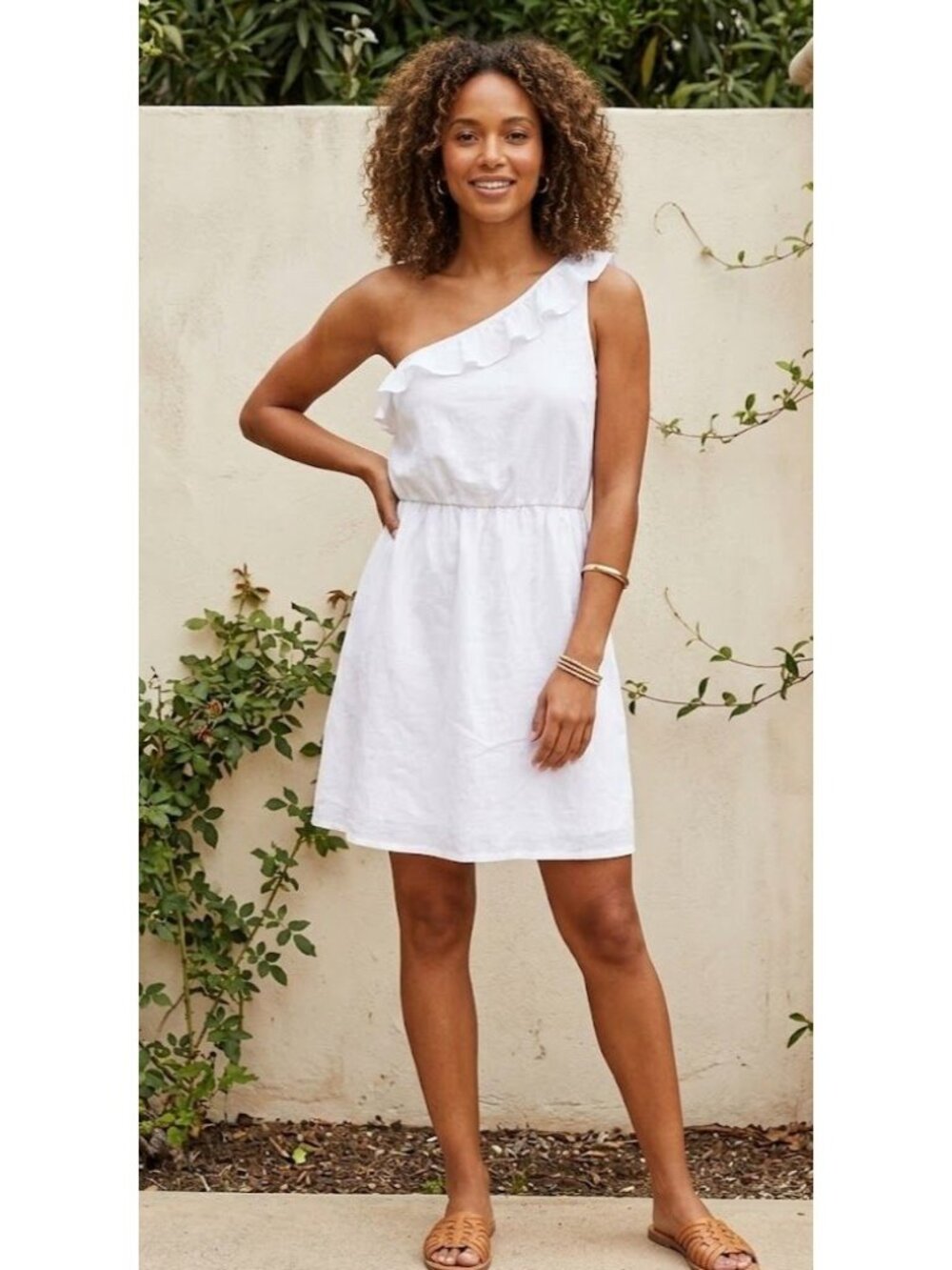 City Triangle White One-Shoulder Ruffle Dress Womens Size S